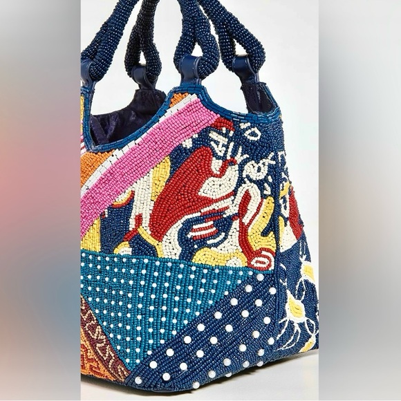 🌺🎉HP🎉🌺 NWT Staud Beaded Cote Bag Patchwork Foulard 🌟Rare Find🌟 - Picture 14 of 16